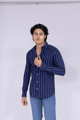 Navy blue shirt with white stripes